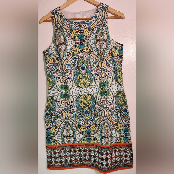 London Times Mood Paisley Border Sleeveless Shift Women's Dress - Picture 7 of 8